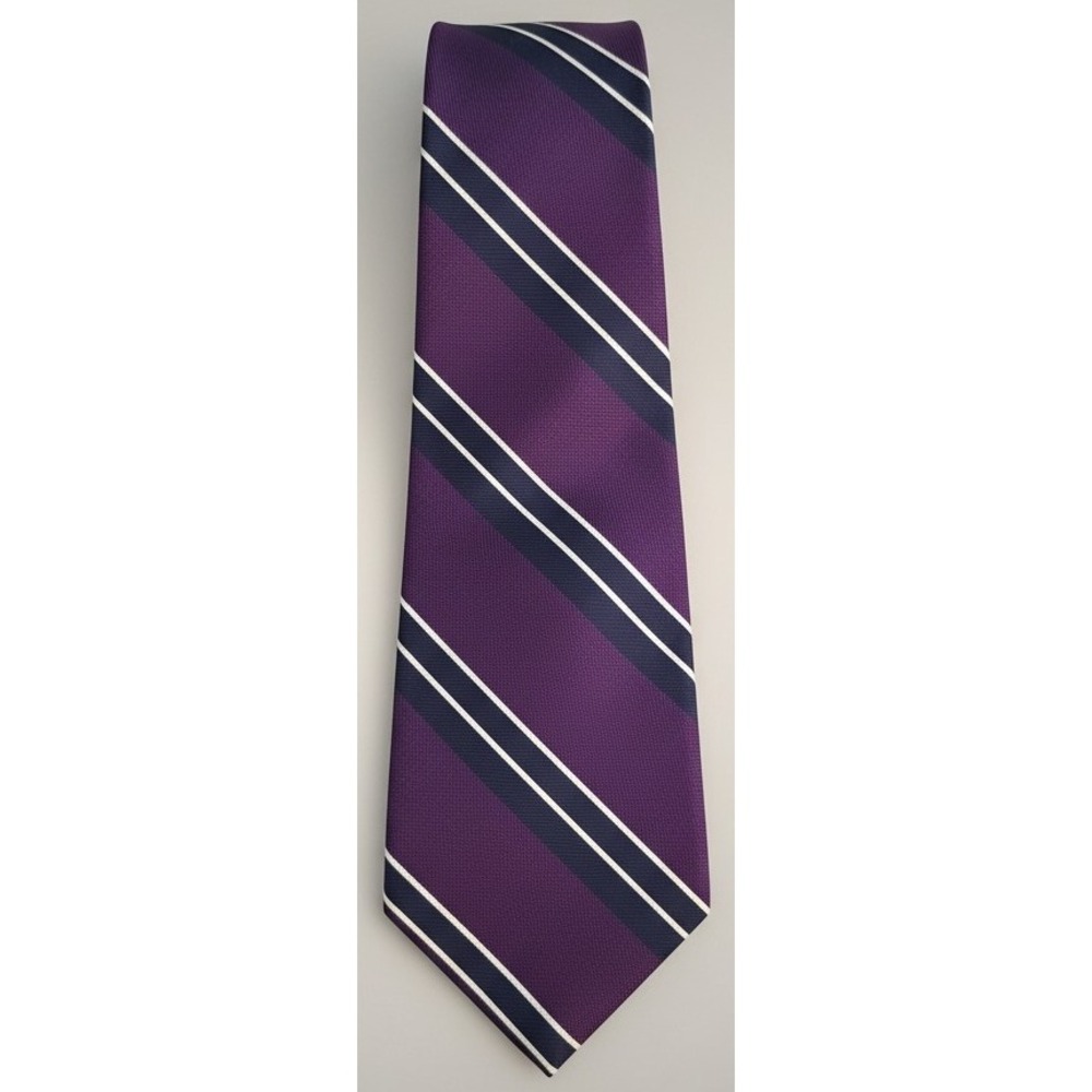 Paul Frederick Tie Purple Navy Blue Striped Silk Classic Business Formal Necktie